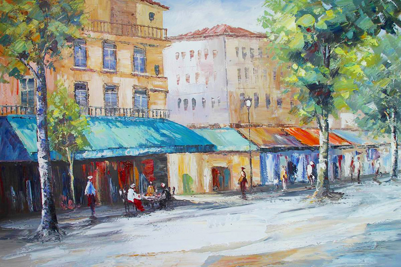 HA096 Wall décor art oil on canvas street scene colourful